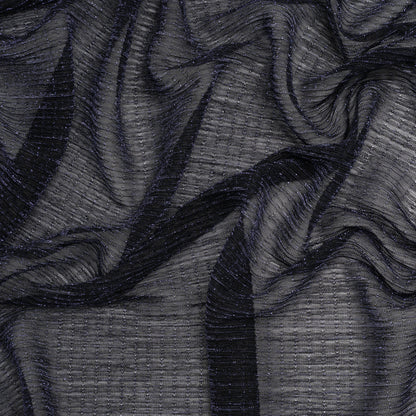 Metallic Sheer Polyester Knit Plisse - Navy Blue and Black - Designer Deadstock