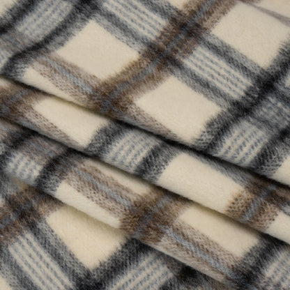 Brushed Wool Blend Twill Tweed - Black, Brown and Cream Beige Plaid