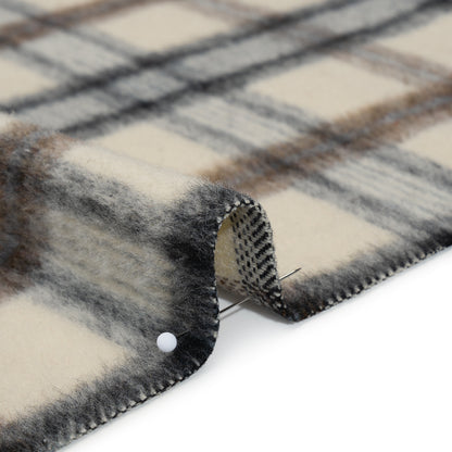Brushed Wool Blend Twill Tweed - Black, Brown and Cream Beige Plaid