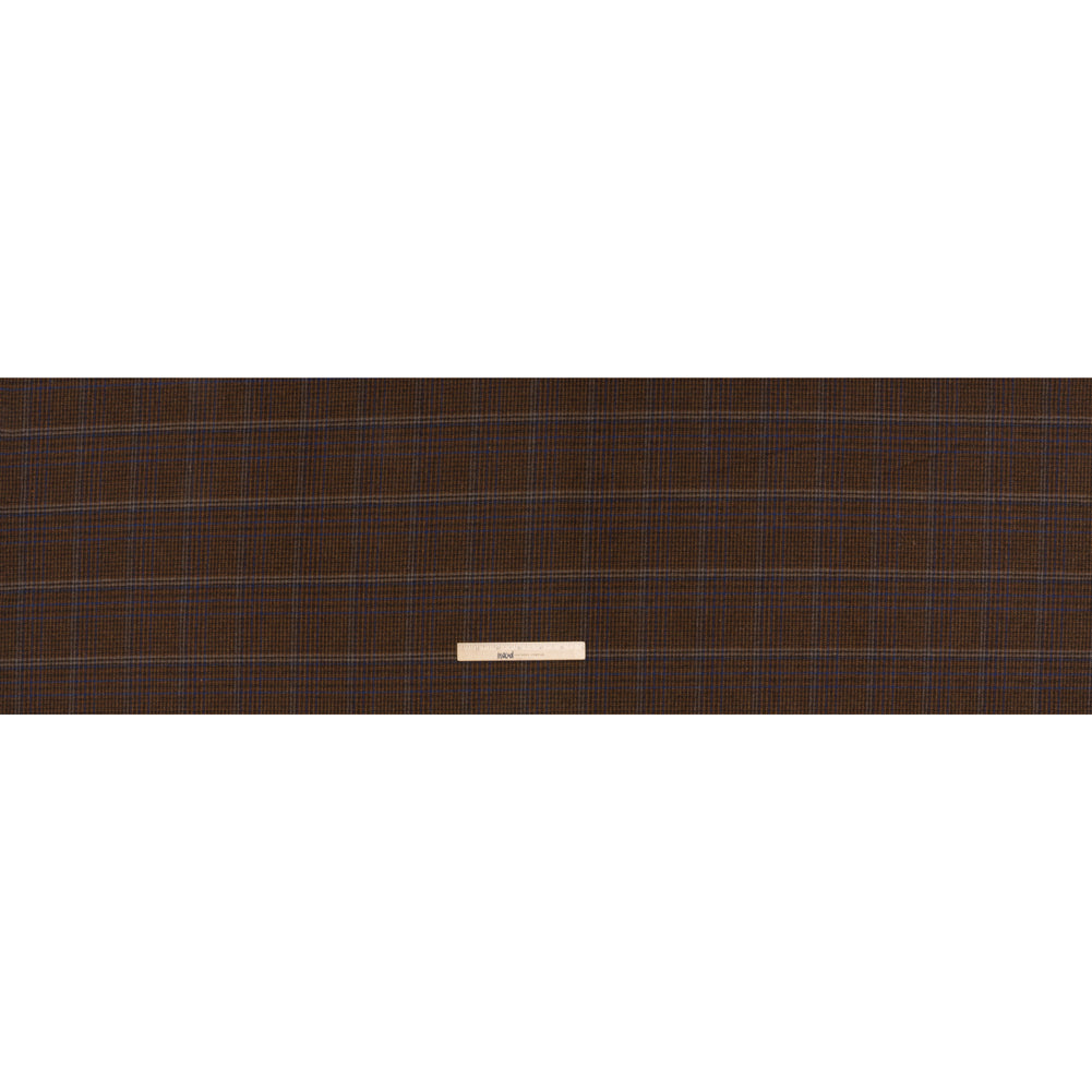 Wool Blend Tweed Twill - Brown, Cobalt Blue and Black Plaid