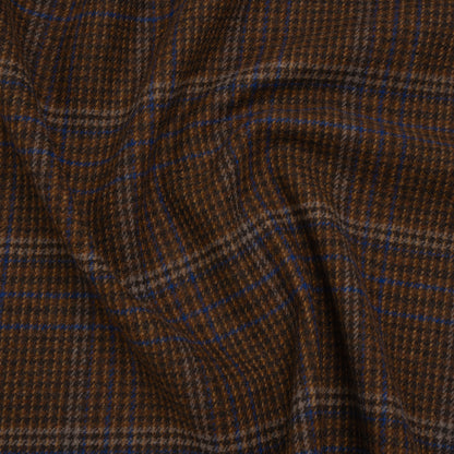 Wool Blend Tweed Twill - Brown, Cobalt Blue and Black Plaid