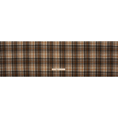 Brushed Wool Blend Tweed - Cream, Dark Brown and Burnt Orange Plaid