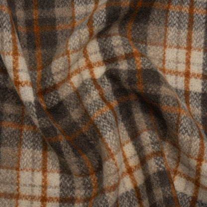 Brushed Wool Blend Tweed - Cream, Dark Brown and Burnt Orange Plaid