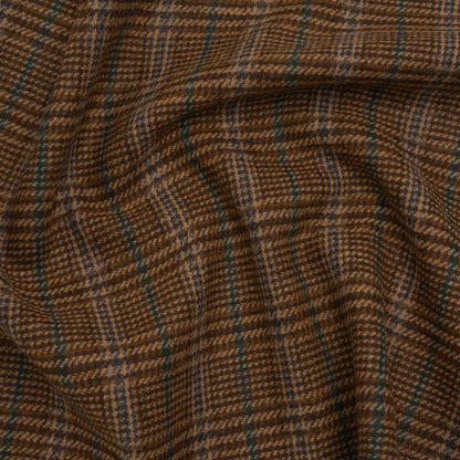 Wool Blend Tweed Twill - Brown, Emerald Green and Dusty Blue Glen Plaid