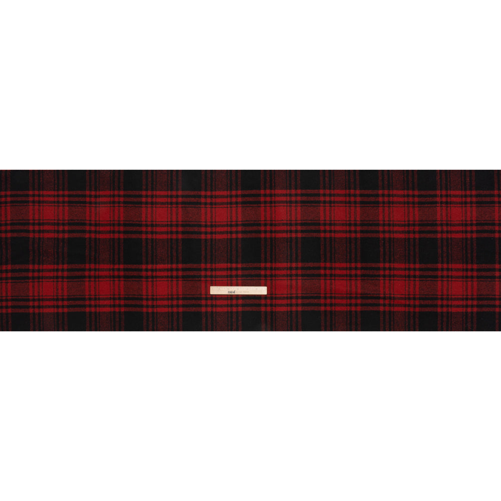 Boiled Wool Blend Tweedy Coating - Black and Red Plaid