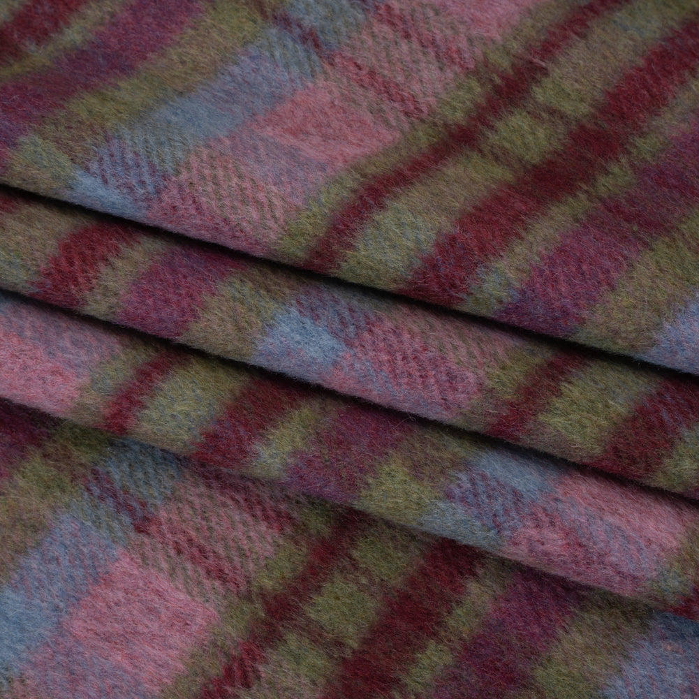Brushed Wool Blend Twill Tweed - Pink, Green and Sky Blue Plaid