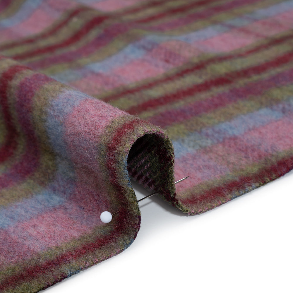 Brushed Wool Blend Twill Tweed - Pink, Green and Sky Blue Plaid