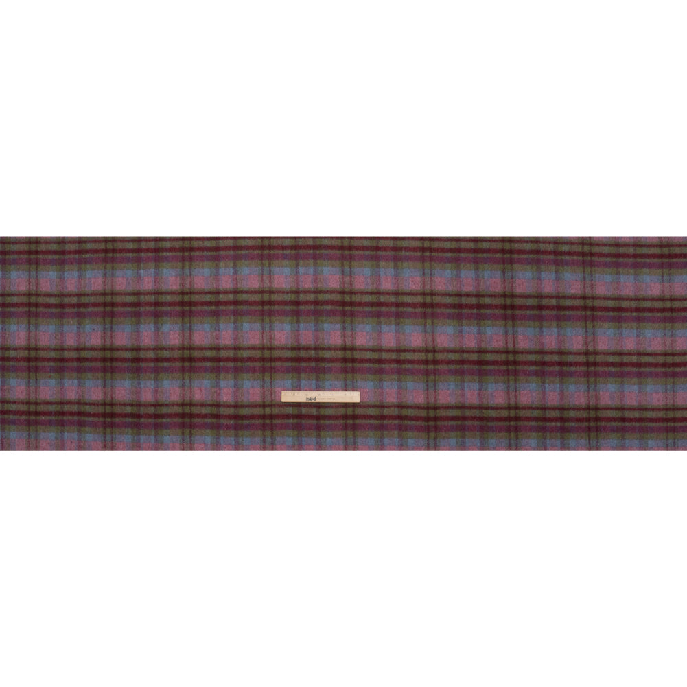 Brushed Wool Blend Twill Tweed - Pink, Green and Sky Blue Plaid