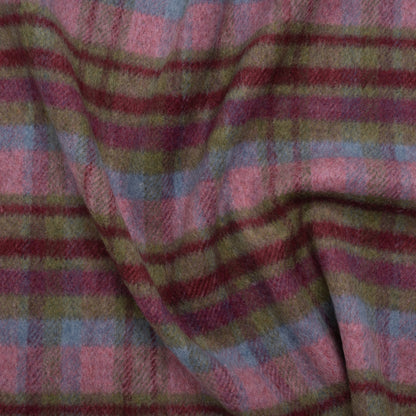 Brushed Wool Blend Twill Tweed - Pink, Green and Sky Blue Plaid