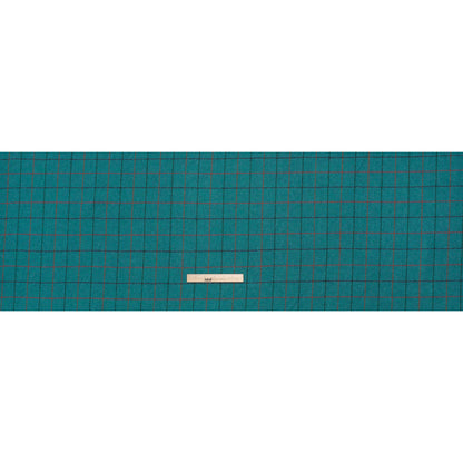 Wool Blend Tweedy Twill - Teal, Red and Navy Blue Herringbone and Plaid - Full