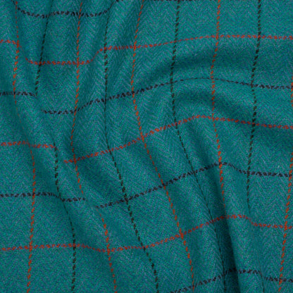 Wool Blend Tweedy Twill - Teal, Red and Navy Blue Herringbone and Plaid