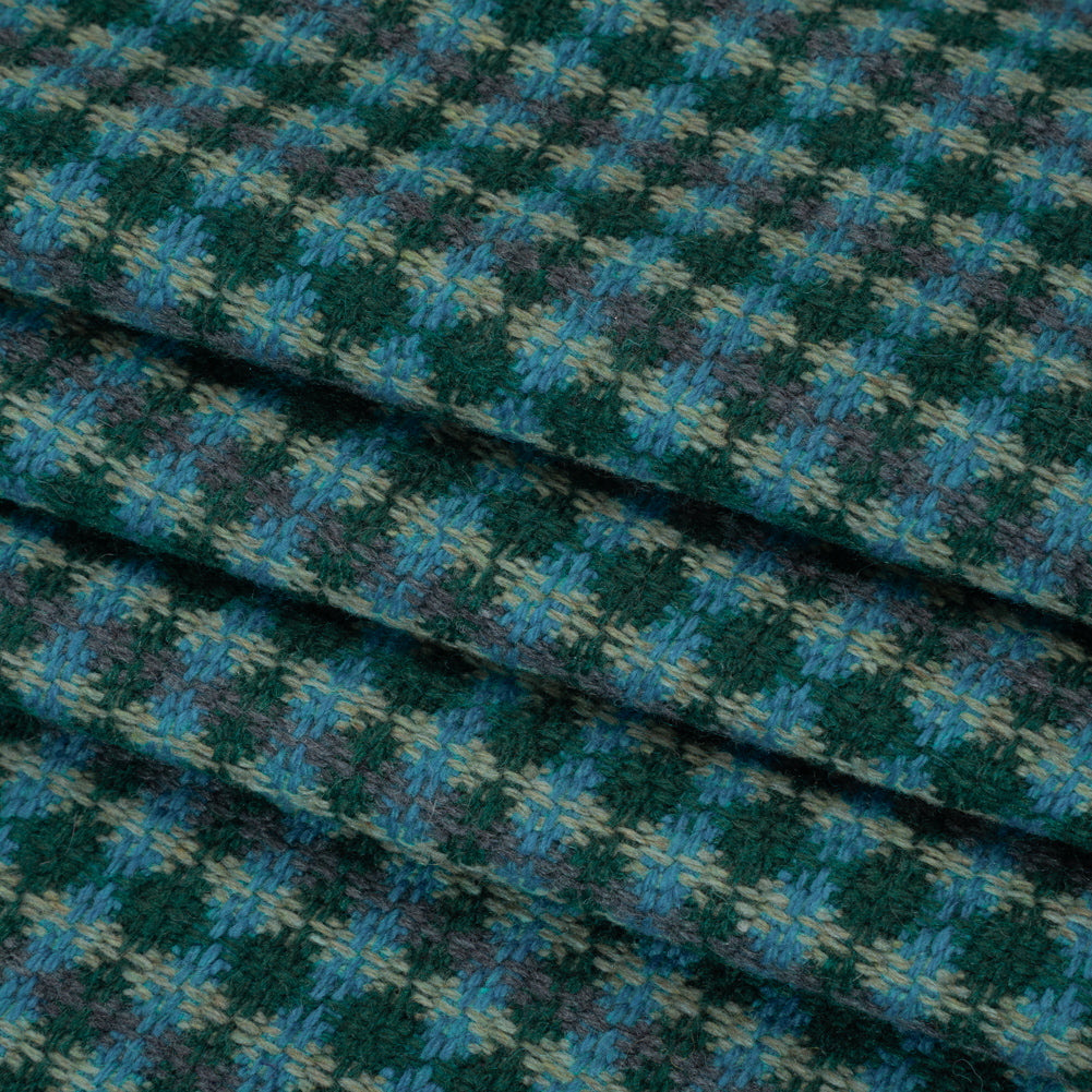 Wool Blend Tweedy Twill - Cerulean Blue, Olive and Dark Green Diamonds Folded