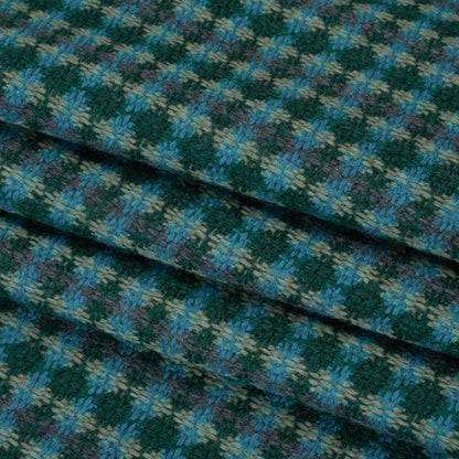 Wool Blend Tweedy Twill - Cerulean Blue, Olive and Dark Green Diamonds Folded