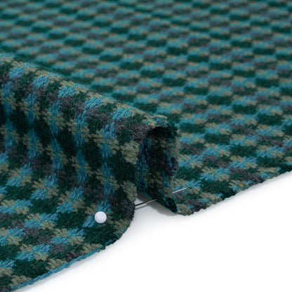 Wool Blend Tweedy Twill - Cerulean Blue, Olive and Dark Green Diamonds Detail