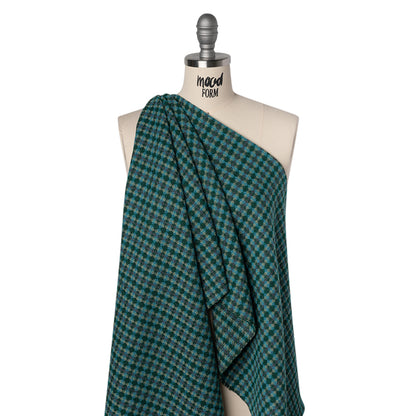 Wool Blend Tweedy Twill - Cerulean Blue, Olive and Dark Green Diamonds Drape