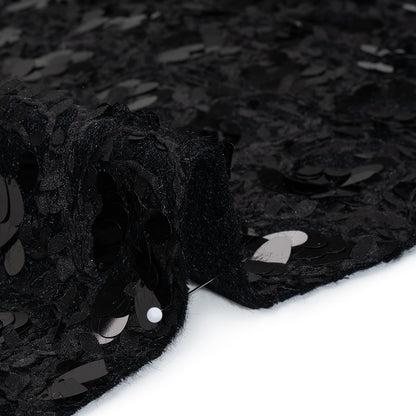 Fuzzy Tweed with Fabric Appliques and Oval Paillette Sequins - Black Vines Detail