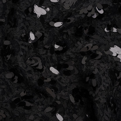 Fuzzy Tweed with Fabric Appliques and Oval Paillette Sequins - Black Vines