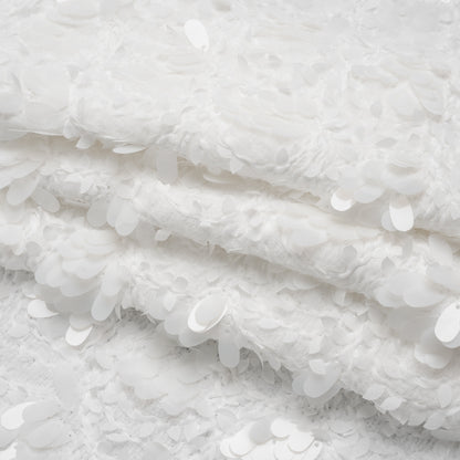 Fuzzy Tweed with Fabric Appliques and Oval Paillette Sequins - White Vines Folded
