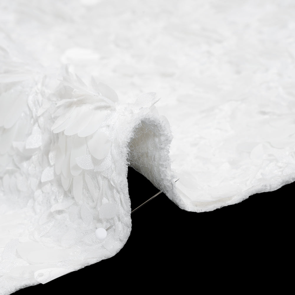 Fuzzy Tweed with Fabric Appliques and Oval Paillette Sequins - White Vines Detail