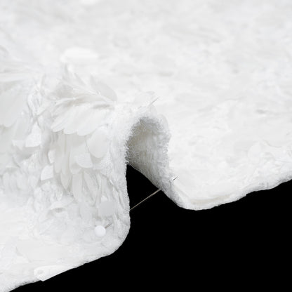 Fuzzy Tweed with Fabric Appliques and Oval Paillette Sequins - White Vines Detail