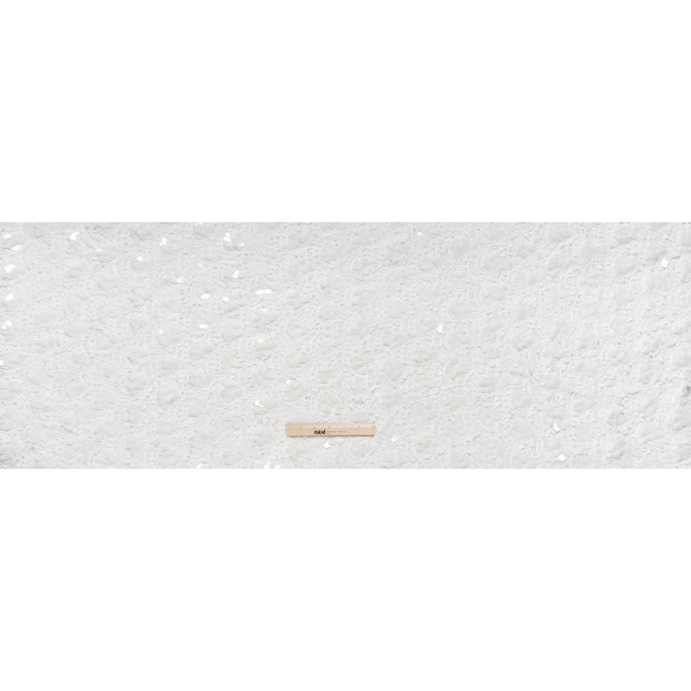 Fuzzy Tweed with Fabric Appliques and Oval Paillette Sequins - White Vines - Full