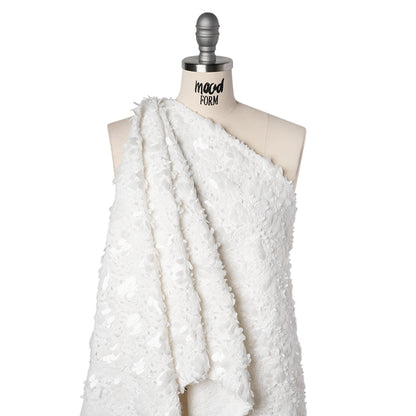 Fuzzy Tweed with Fabric Appliques and Oval Paillette Sequins - White Vines Drape