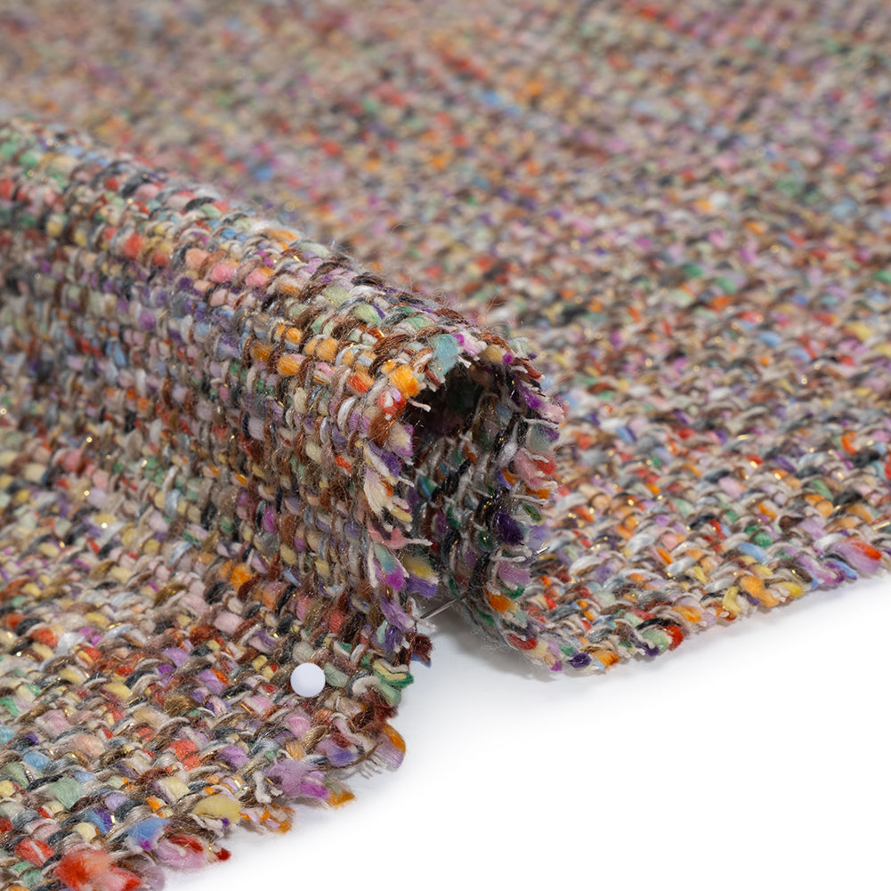 Polyester Tweed Woven - Rainbow and Metallic Gold Mottle Detail