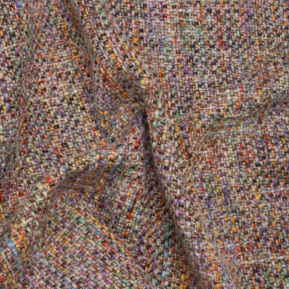 Polyester Tweed Woven - Rainbow and Metallic Gold Mottle