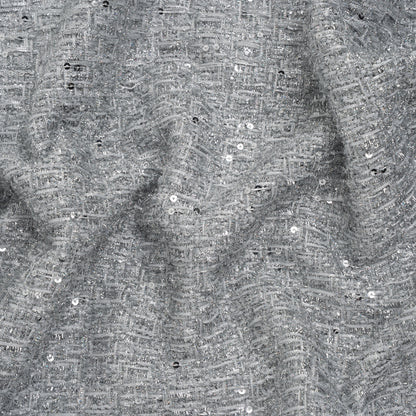 Metallic Embellished Tweed - Bright Silver with Sequins and Eyelash Fringe