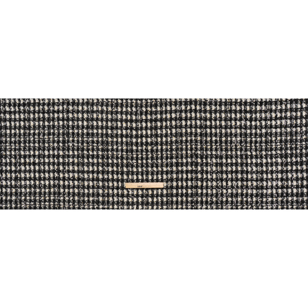 Sequined Polyester Blend Tweed - Black and White Plaid with Gold Accents