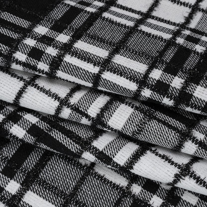 Polyester Blend Twill Tweed with Eyelash Fringe - Black and White Plaid