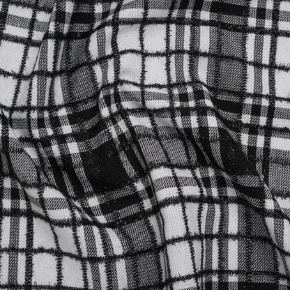 Polyester Blend Twill Tweed with Eyelash Fringe - Black and White Plaid