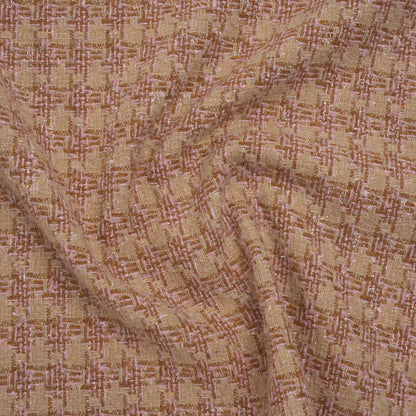 Polyester Metallic Tweed with Eyelash Fringe - Pale Pink, Beige and Tan Houndstooth