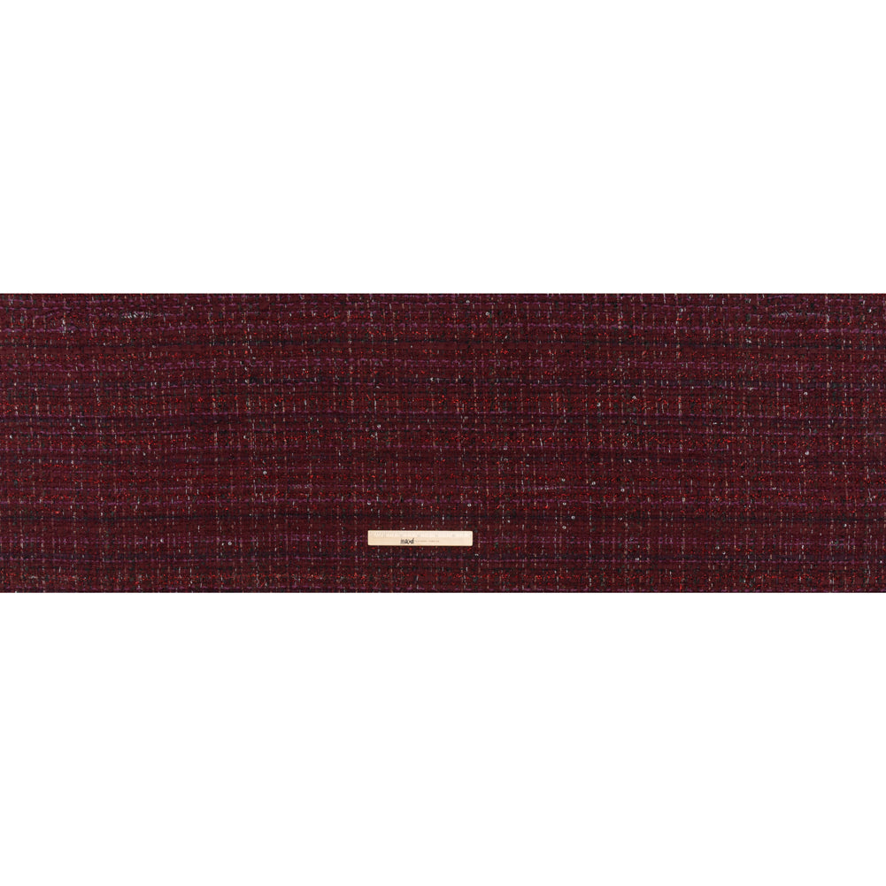 Polyester and Wool Blend Tweed with Eyelash Fringe - Burgundy, Fuchsia and Black - Full