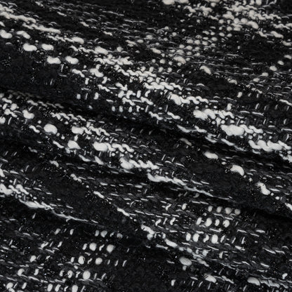 Metallic Polyester and Cotton Twill Tweed - Black and White Plaid Folded