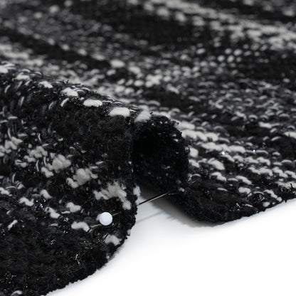 Metallic Polyester and Cotton Twill Tweed - Black and White Plaid Detail