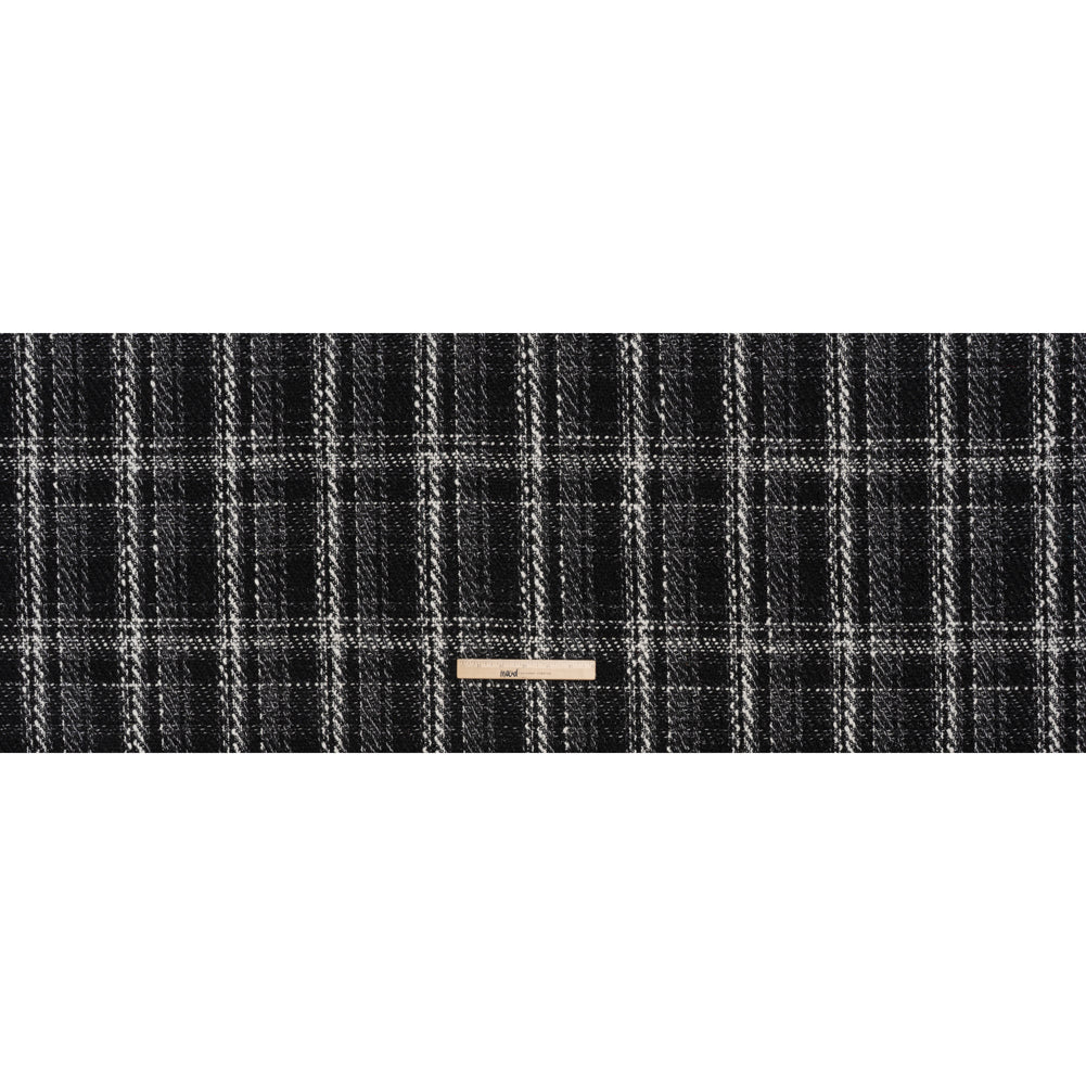 Metallic Polyester and Cotton Twill Tweed - Black and White Plaid - Full