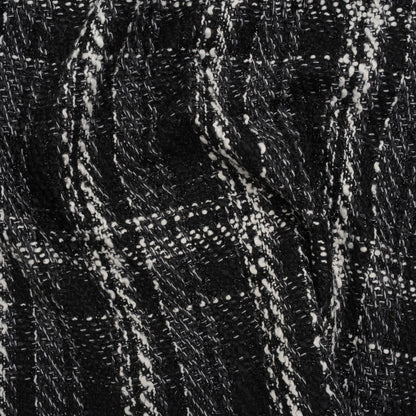 Metallic Polyester and Cotton Twill Tweed - Black and White Plaid