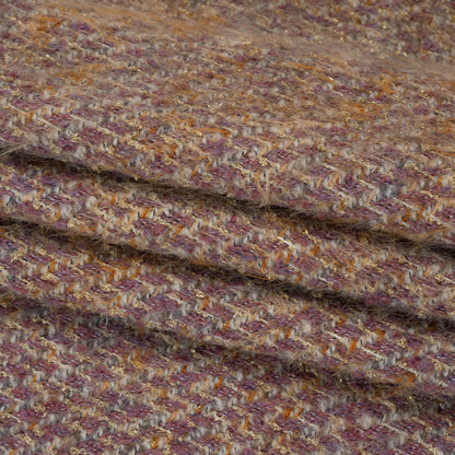 Fuzzy Polyester and Wool Blend Woven Metallic Tweed - Beige, Pink and Gold Folded