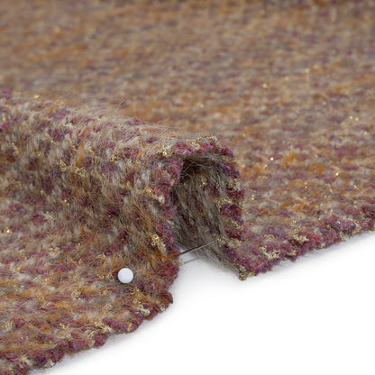 Fuzzy Polyester and Wool Blend Woven Metallic Tweed - Beige, Pink and Gold Detail