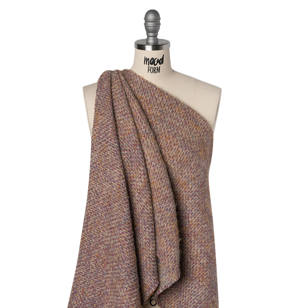 Fuzzy Polyester and Wool Blend Woven Metallic Tweed - Beige, Pink and Gold Drape