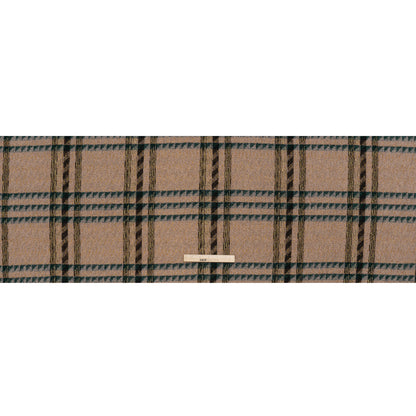Metallic Wool and Polyester Tweed - Beige, Green and Gold Graphic Plaid - Full