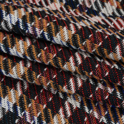 Polyester and Wool Blend Twill Tweed - Black, Yellow and Blue Plaid Folded