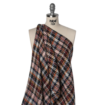 Polyester and Wool Blend Twill Tweed - Black, Yellow and Blue Plaid Drape