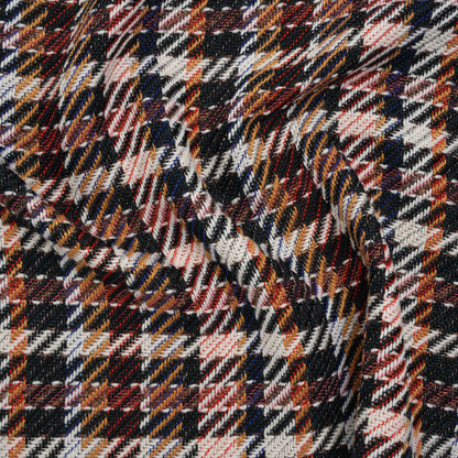 Polyester and Wool Blend Twill Tweed - Black, Yellow and Blue Plaid