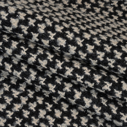 Polyester and Wool Blend Boucle Tweed with Baby Sequins - Black and White Checks Folded