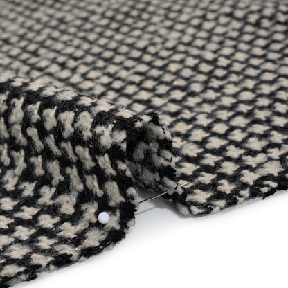Polyester and Wool Blend Boucle Tweed with Baby Sequins - Black and White Checks Detail