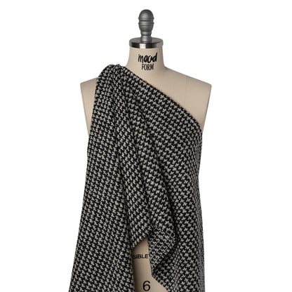 Polyester and Wool Blend Boucle Tweed with Baby Sequins - Black and White Checks Drape