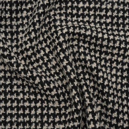 Polyester and Wool Blend Boucle Tweed with Baby Sequins - Black and White Checks