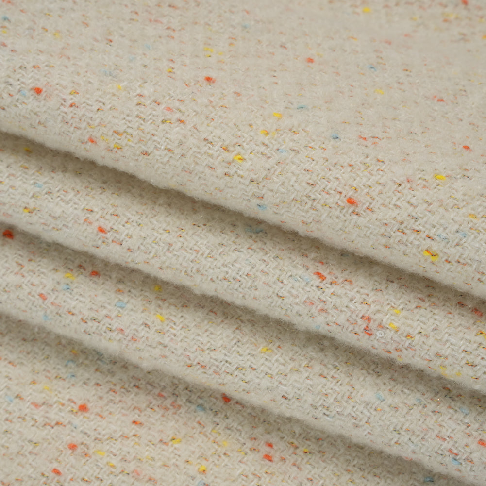 Wool Blend Chevron Twill Tweed with Clear Baby Sequins - Off White with Rainbow Flecks Folded
